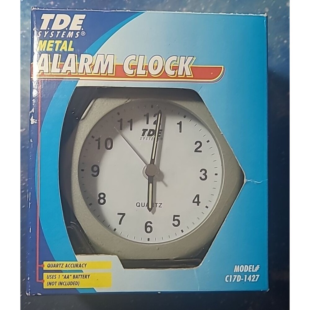 Vintage 'TDE SYSTEMS' Metal Quartz Alarm Clock NIOB
